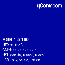 Color code: RGB 1 5 160 | qconv.com
