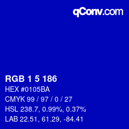 カラーコード: RGB 1 5 186 | qconv.com