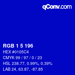 Color code: RGB 1 5 196 | qconv.com