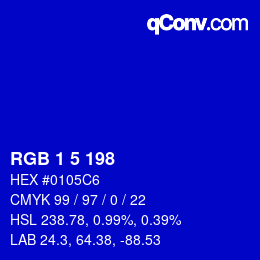 颜色代码: RGB 1 5 198 | qconv.com