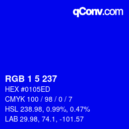Farbcode: RGB 1 5 237 | qconv.com