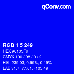 Farbcode: RGB 1 5 249 | qconv.com