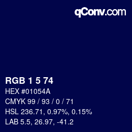 颜色代码: RGB 1 5 74 | qconv.com