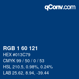 カラーコード: RGB 1 60 121 | qconv.com
