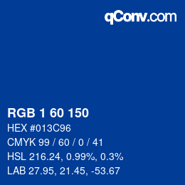 カラーコード: RGB 1 60 150 | qconv.com