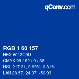 カラーコード: RGB 1 60 157 | qconv.com