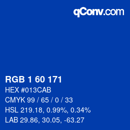 カラーコード: RGB 1 60 171 | qconv.com