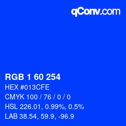 颜色代码: RGB 1 60 254 | qconv.com