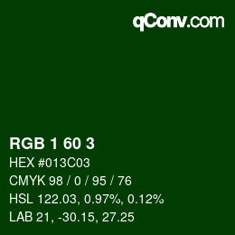 カラーコード: RGB 1 60 3 | qconv.com