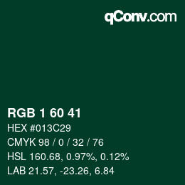 カラーコード: RGB 1 60 41 | qconv.com