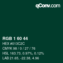 カラーコード: RGB 1 60 44 | qconv.com