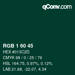カラーコード: RGB 1 60 45 | qconv.com