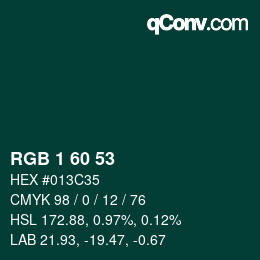 颜色代码: RGB 1 60 53 | qconv.com