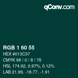 カラーコード: RGB 1 60 55 | qconv.com