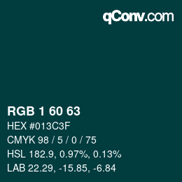 カラーコード: RGB 1 60 63 | qconv.com