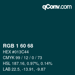 カラーコード: RGB 1 60 68 | qconv.com