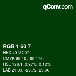 カラーコード: RGB 1 60 7 | qconv.com