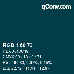 カラーコード: RGB 1 60 73 | qconv.com