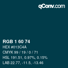 Color code: RGB 1 60 74 | qconv.com