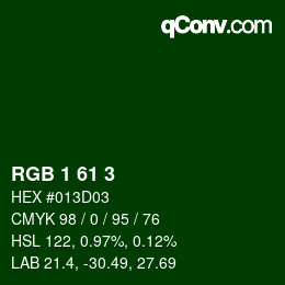 カラーコード: RGB 1 61 3 | qconv.com