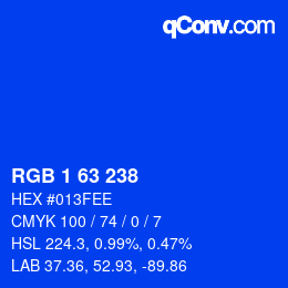 Color code: RGB 1 63 238 | qconv.com