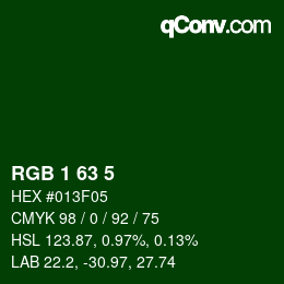 Color code: RGB 1 63 5 | qconv.com
