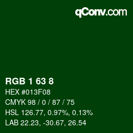 Farbcode: RGB 1 63 8 | qconv.com