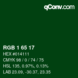 カラーコード: RGB 1 65 17 | qconv.com