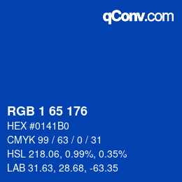カラーコード: RGB 1 65 176 | qconv.com