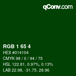カラーコード: RGB 1 65 4 | qconv.com