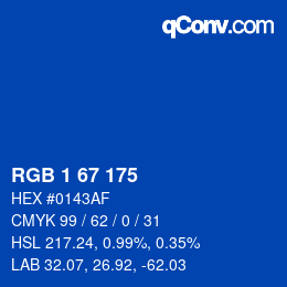 カラーコード: RGB 1 67 175 | qconv.com
