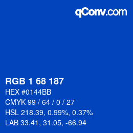 カラーコード: RGB 1 68 187 | qconv.com