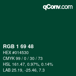 Color code: RGB 1 69 48 | qconv.com