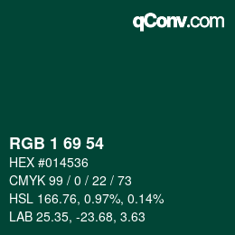 Color code: RGB 1 69 54 | qconv.com
