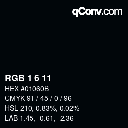 Color code: RGB 1 6 11 | qconv.com