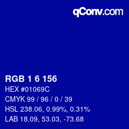 Color code: RGB 1 6 156 | qconv.com