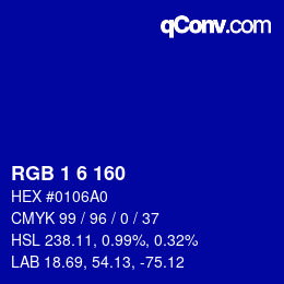 Farbcode: RGB 1 6 160 | qconv.com