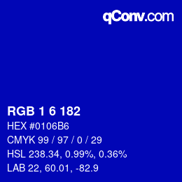 カラーコード: RGB 1 6 182 | qconv.com
