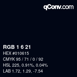 カラーコード: RGB 1 6 21 | qconv.com