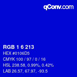 カラーコード: RGB 1 6 213 | qconv.com