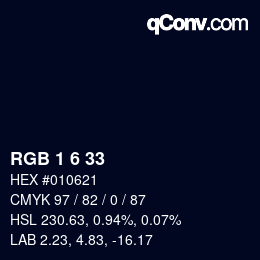 カラーコード: RGB 1 6 33 | qconv.com