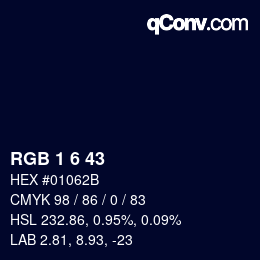 Color code: RGB 1 6 43 | qconv.com