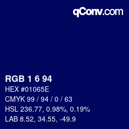 Color code: RGB 1 6 94 | qconv.com