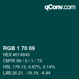 Color code: RGB 1 70 69 | qconv.com