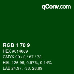 カラーコード: RGB 1 70 9 | qconv.com