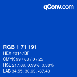 Color code: RGB 1 71 191 | qconv.com