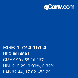 カラーコード: RGB 1 72.4 161.4 | qconv.com