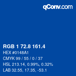 カラーコード: RGB 1 72.8 161.4 | qconv.com