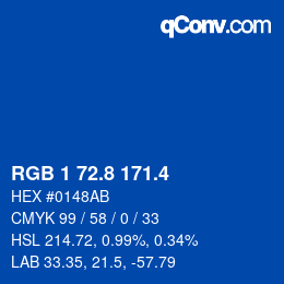 カラーコード: RGB 1 72.8 171.4 | qconv.com
