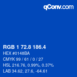 カラーコード: RGB 1 72.8 186.4 | qconv.com